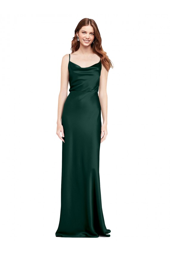 Fitted Cowl Neck Long Formal Stretch Satin Slip Bridesmaid Dress / Prom Dress with V-Back