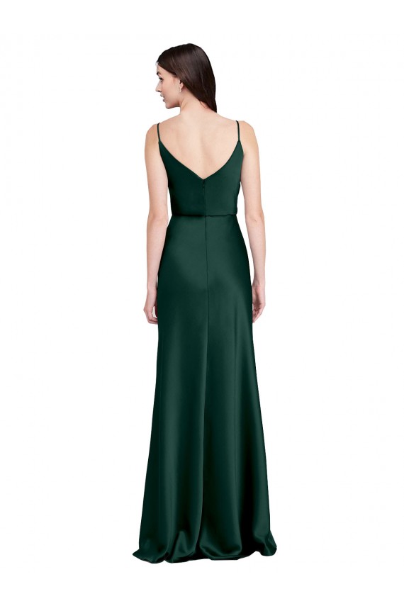 Fitted Cowl Neck Long Formal Stretch Satin Slip Bridesmaid Dress / Prom Dress with V-Back