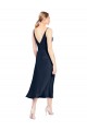 V-Neck Midi Length Short Cocktail Formal Stretch Satin Bridesmaid Dress / Prom Dress V-Back