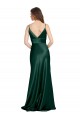 High V-Neck Long Full Length Sheath Formal Stretch Satin Bridesmaid Dress / Prom Dress