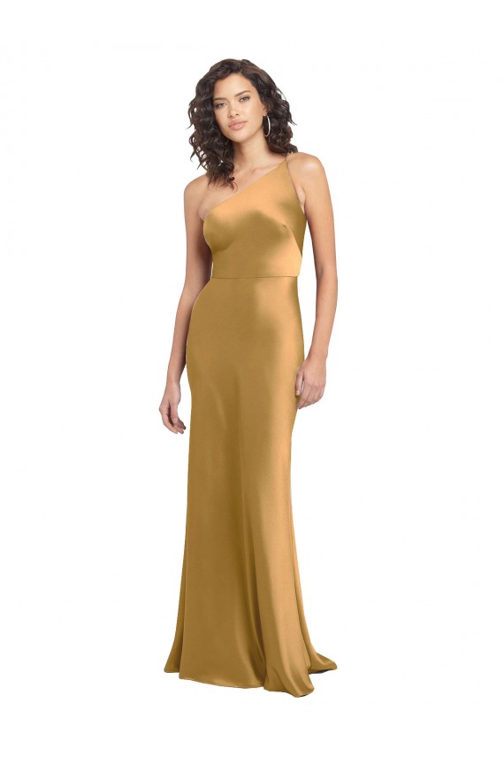 One Shoulder Long Floor Length Formal Stretch Satin Slip Bridesmaid Dress / Prom Dress