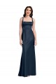 Square Neck A-Line Long Formal Stretch Satin Bridesmaid Dress / Prom Dress with Wide Straps