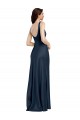 Square Neck A-Line Long Formal Stretch Satin Bridesmaid Dress / Prom Dress with Wide Straps