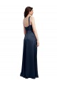 Cowl Neck Soft Long Formal Stretch Satin Bridesmaid Dress / Prom Dress with Side Slit and Pleated Straps