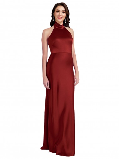 Backless Halter Long Formal Stretch Satin Bridesmaid Dress / Prom Dress