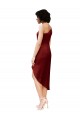 One Shoulder Cocktail Midi Length Short Formal Stretch Satin Wrap Style Bridesmaid Dress / Prom Dress