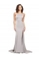 High Neck Low Back Long Full Length Formal Stretch Satin Bridesmaid Dress / Prom Dress