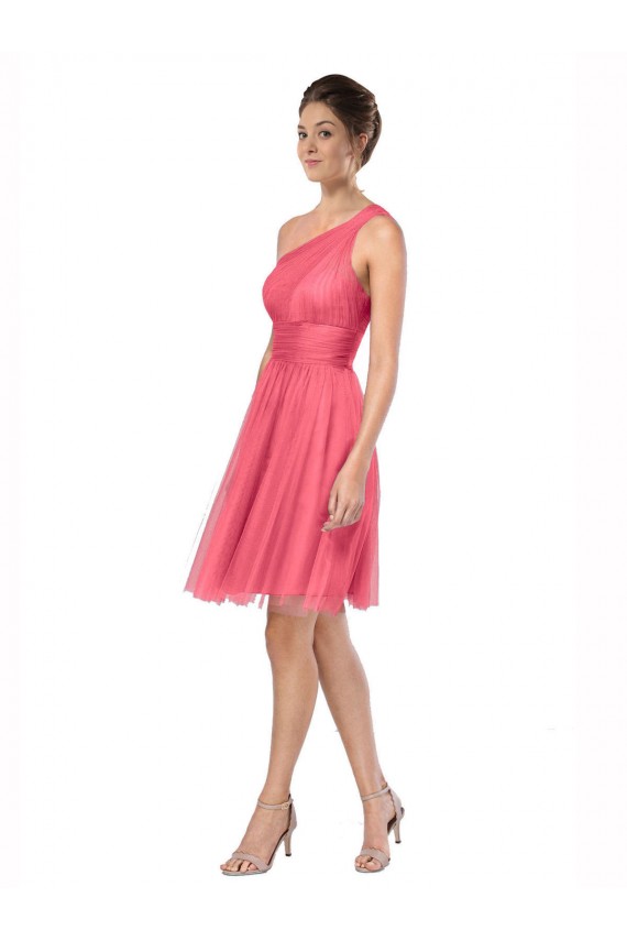 One Shoulder Short Knee Length Tulle Bridesmaid Dress