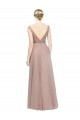 Full Length Draped Long V-Neck Tulle Bridesmaid Dress