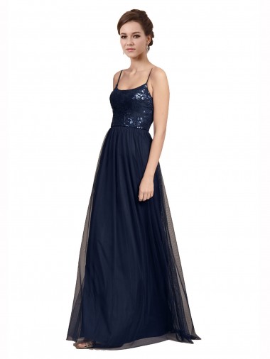 Spaghetti Strap Tulle Bridesmaids Dress with Ballerina Neckline