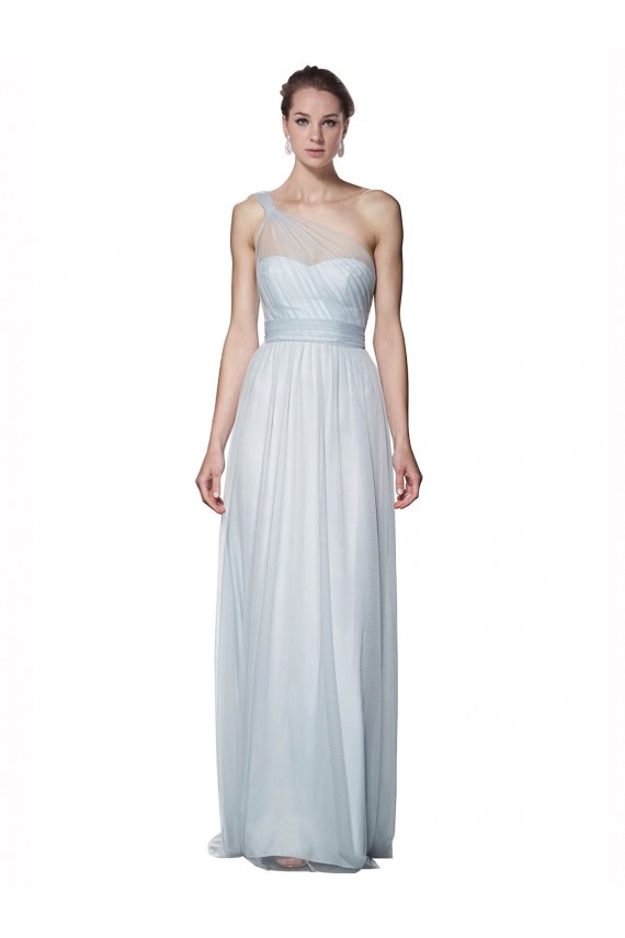 One Shoulder Illusion Tulle Bridesmaid Dress with Knot Detail