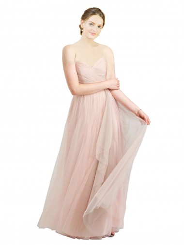 Long Floor Length Sweetheart Pleated Tulle Bridesmaid Dress