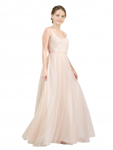 Scooped Neckline Long Tulle Bridesmaid Dress with Open Back