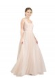 Scooped Neckline Long Tulle Bridesmaid Dress with Open Back