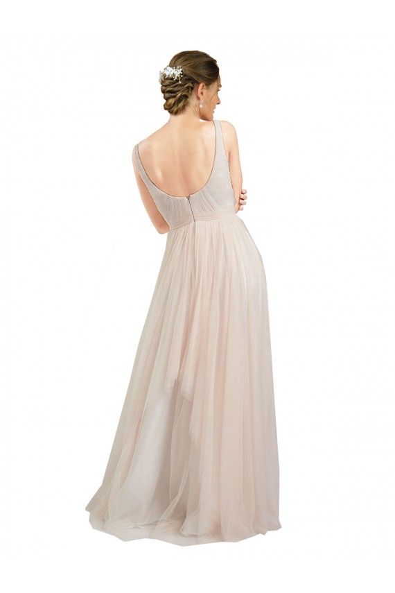 Scooped Neckline Long Tulle Bridesmaid Dress with Open Back