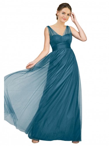 Long V-Neck Soft Tulle Bridesmaid Dress