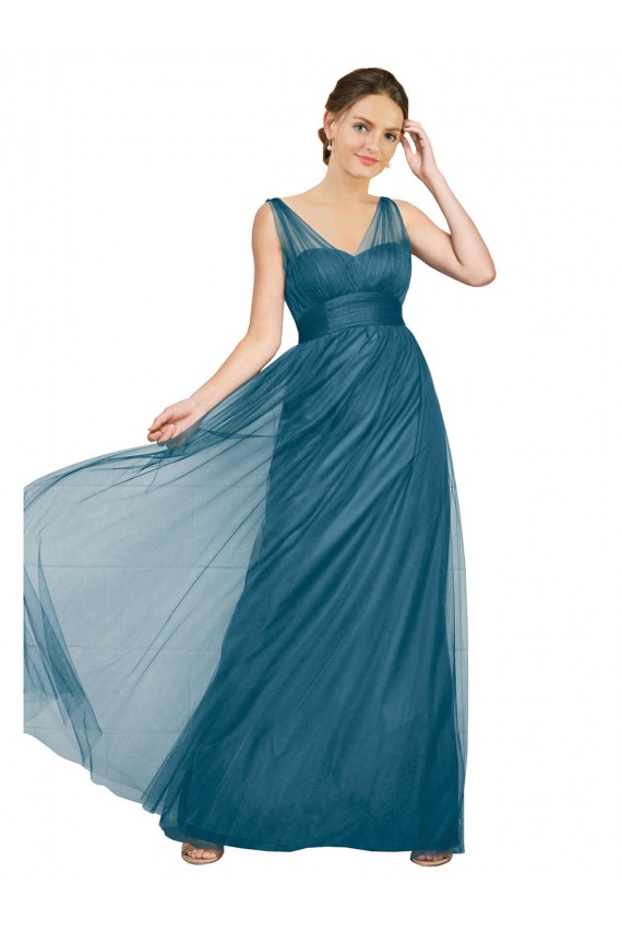 Long V-Neck Soft Tulle Bridesmaid Dress