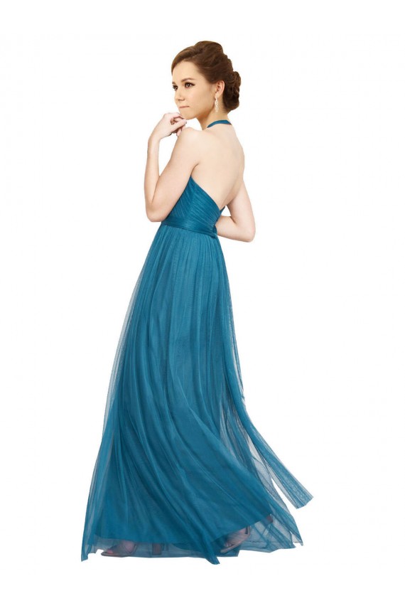 High Neck Halter Pleated A-Line Tulle Bridesmaid Dress