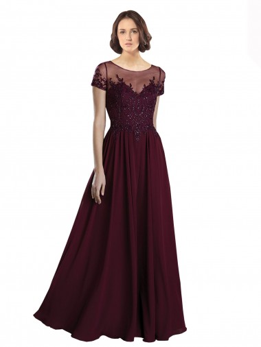 Full Length Beaded and Embroidered Tulle Bodice Long Chiffon Bridesmaid Dress