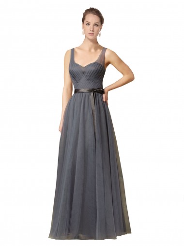 Sweetheart Long Tulle Bridesmaid Dress with Sash