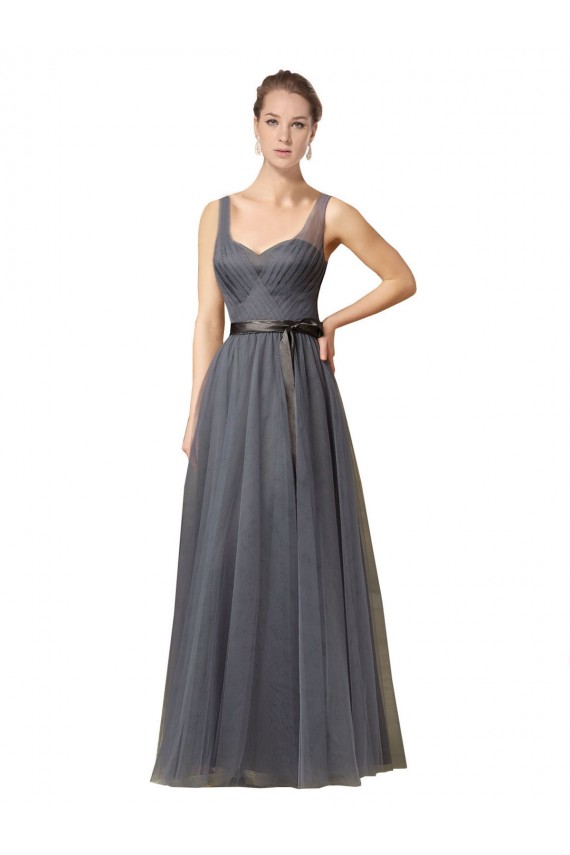 Sweetheart Long Tulle Bridesmaid Dress with Sash