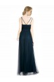 Full Length Long Tulle Bridesmaid Dress with V-Neck Criss-Cross Ruched Top