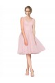 Short Knee Length Wide Strap Plunge Cross Over Neckline Tulle Cocktail Bridesmaid Dress