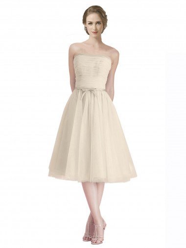 Strapless Short Cocktail Length Tulle Cocktail Bridesmaid Dress with Pleats