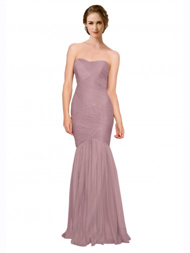 Mermaid Strapless Tulle Bridesmaid Dress with All Over Pleats