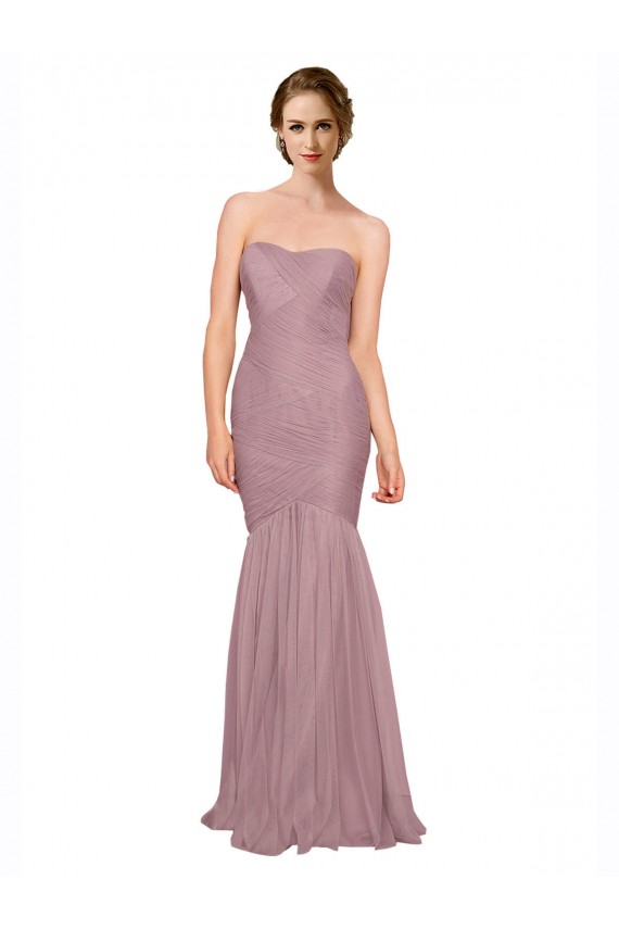 Mermaid Strapless Tulle Bridesmaid Dress with All Over Pleats