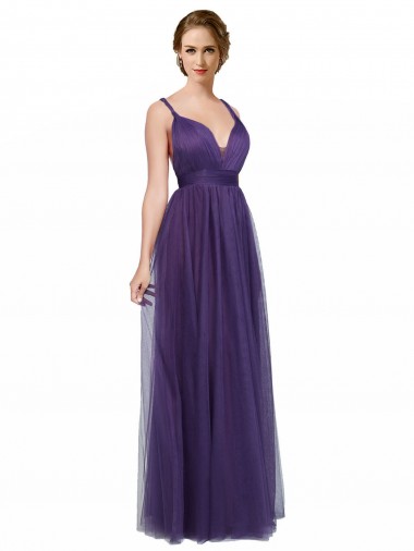 Twisted Straps Sweeheart Long Tulle Bridesmaid Dress Open Back