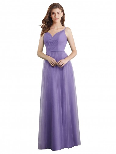 Sweetheart Deep V-Back Tulle Bridesmaid Dress with Draped Bodice