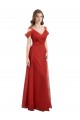 Cold Shoulder Pleated Wrap Tulle Bridesmaid Dress with Low V-Back