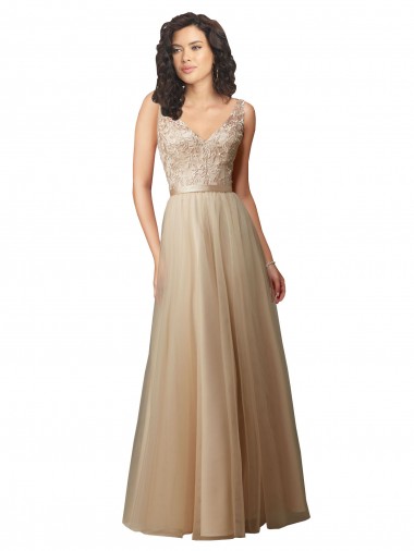 Long Tulle Bridesmaid Dress with Embroidery and Beading