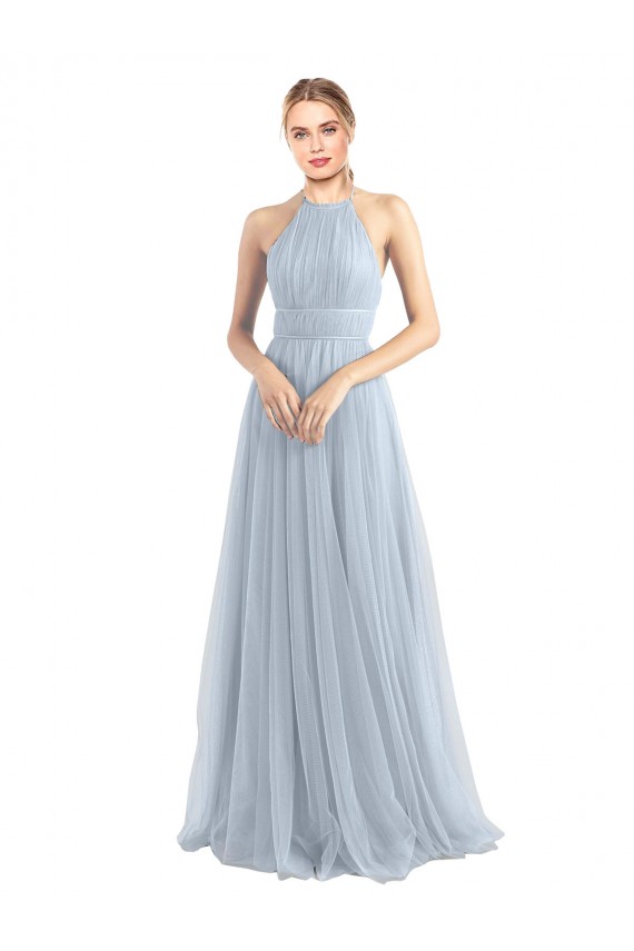 Halter Neckline Slim A-Line Tulle Bridesmaid Dress