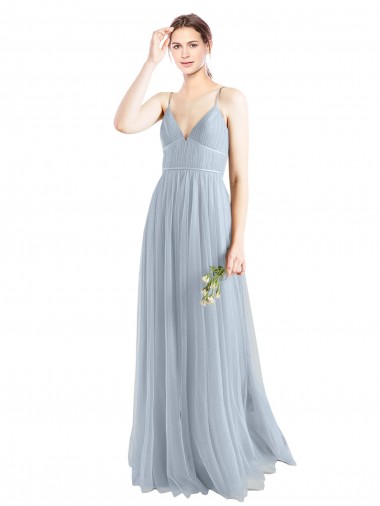 Spaghetti Straps V-Neck Slim A-Line Tulle Bridesmaid Dress