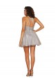 Halter Neckline Criss Cross Back Short Cocktail Dress with Beaded Lace Bodice