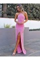 Halter Sleeveless Long Floor Length Velvet Sequin Prom Dress with Slit