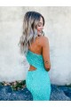 Mermaid One Shoulder Sleeveless Long Sweep Train Velvet Sequin Prom Dress