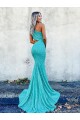 Mermaid One Shoulder Sleeveless Long Sweep Train Velvet Sequin Prom Dress