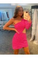 One Shoulder Long Sleeves Short Velvet Sequin Prom Dress