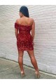 Short One Shoulder Sleeveless Velvet Sequin Cocktail Prom Dress