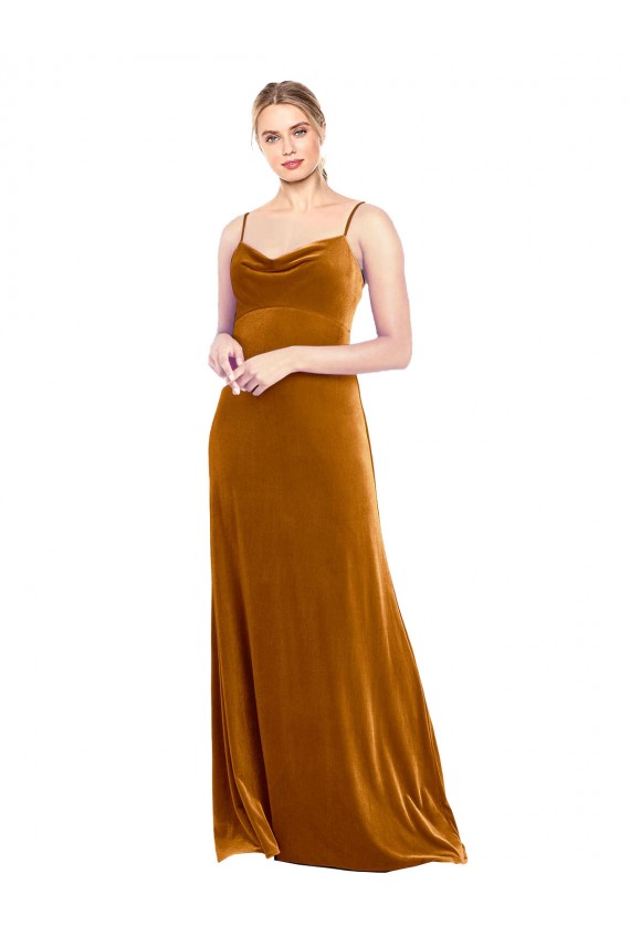 Long Velvet Cowl Neck Slip Bridesmaid Dress / Prom Dress