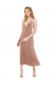 Midi Cocktail Length Short V-Neck Velvet Bridesmaid Dress / Prom Dress with Notched Neckline