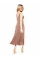 Midi Cocktail Length Short V-Neck Velvet Bridesmaid Dress / Prom Dress with Notched Neckline