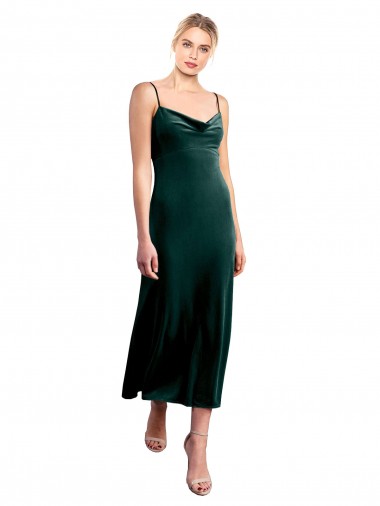 Midi Cocktail Length Cowl Neck Velvet Slip Bridesmaid Dress / Prom Dress