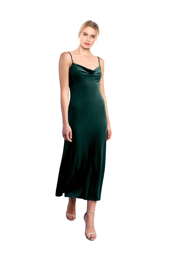 Midi Cocktail Length Cowl Neck Velvet Slip Bridesmaid Dress / Prom Dress