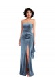 Strapless Formal Velvet Maxi Bridesmaid Dress / Prom Dress with Draped Skirt