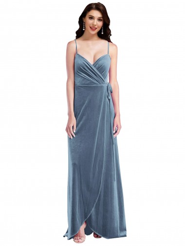 Velvet Wrap Maxi Bridesmaid Dress / Prom Dress with Pockets