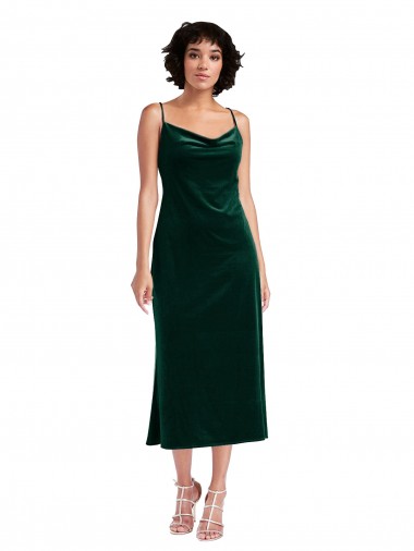 Midi Length Cowl Neck Formal Velvet Short Cocktail Slip Bridesmaid Dress / Prom Dress